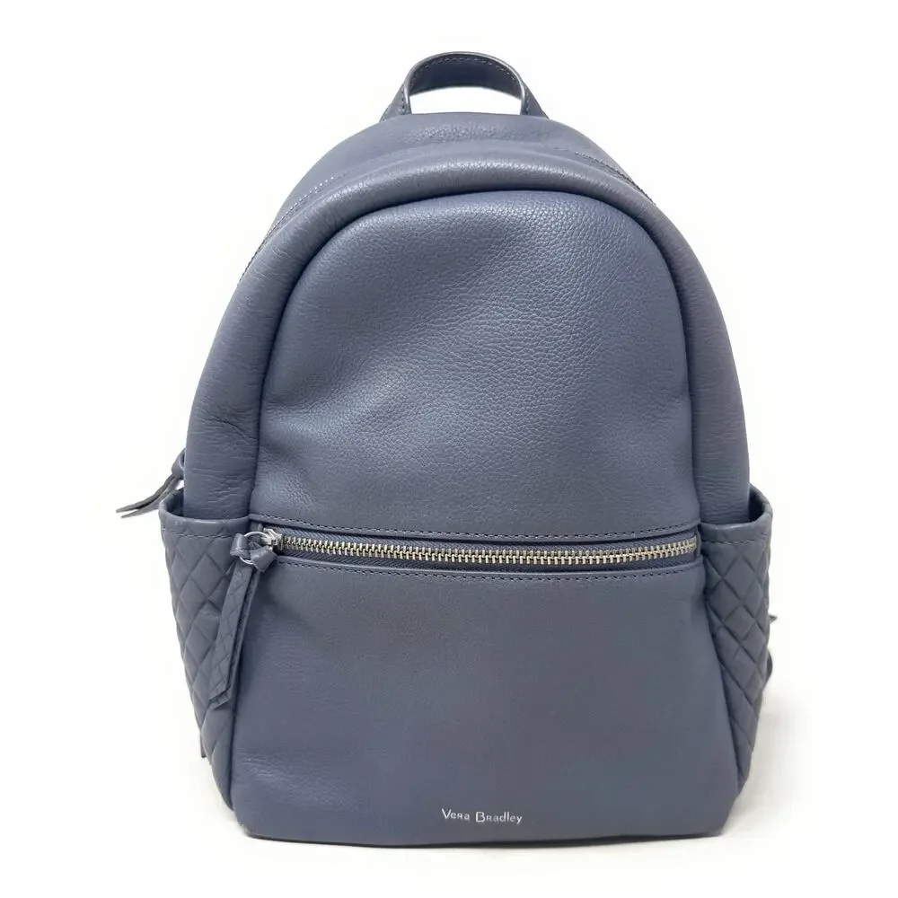 Vera Bradley Black Leather Mini Backpack. Micro Quilt Pockets on the side.